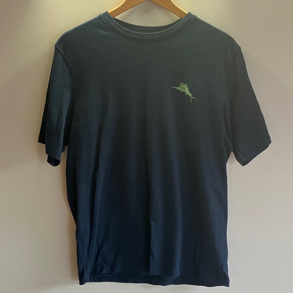 Tommy Bahama Navy Blue Short Sleeve Tee with Cocktail/Blender Back Design
